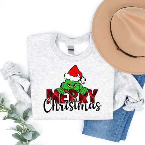 'Merry Chirstmas' Letter Pattern Family Christmas Matching Pajamas Tops Cute Gray Long Sleeve Sweatshirt With Dog Bandana